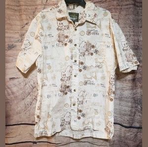 Eddie Bauer Cream and Brown Casual Button Down Shirt Large